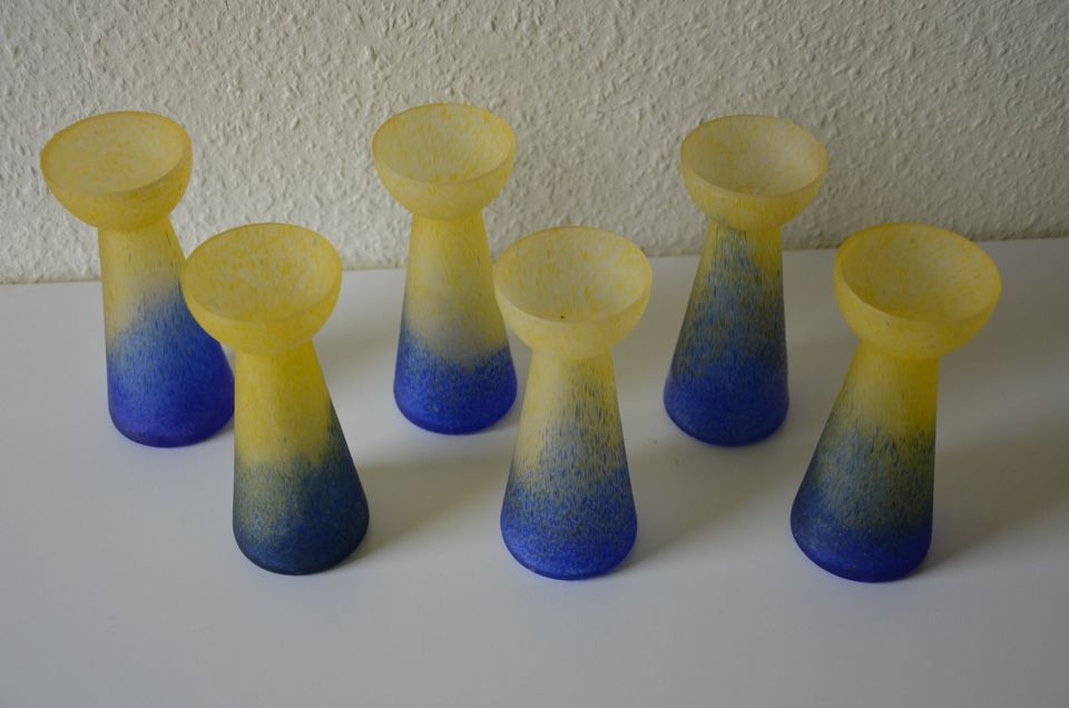 Vase – Glasvasen – 6 Stück – blau gelb in Tapfheim