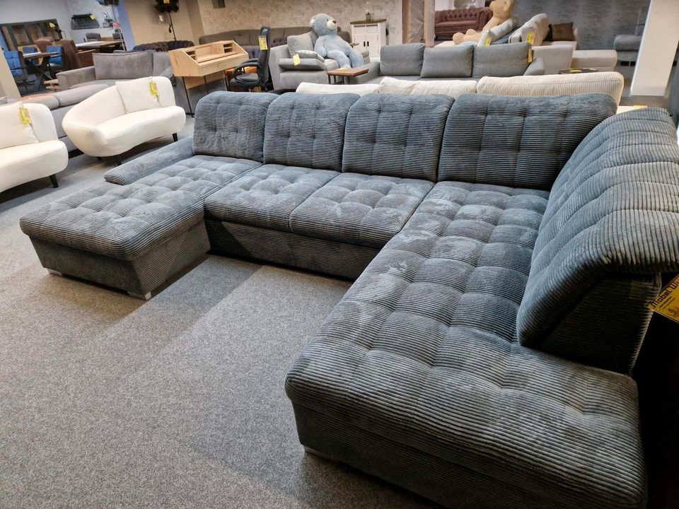 Sofa Couch Multifunktionssofa XXL-Wohnlandschaft U-Form grau mit Schlaffunktion und Bettkasten verstellbarer Sitztiefe Möbel Wurm WIR LIEFERN DEUTSCHLANDWEIT in Osnabrück