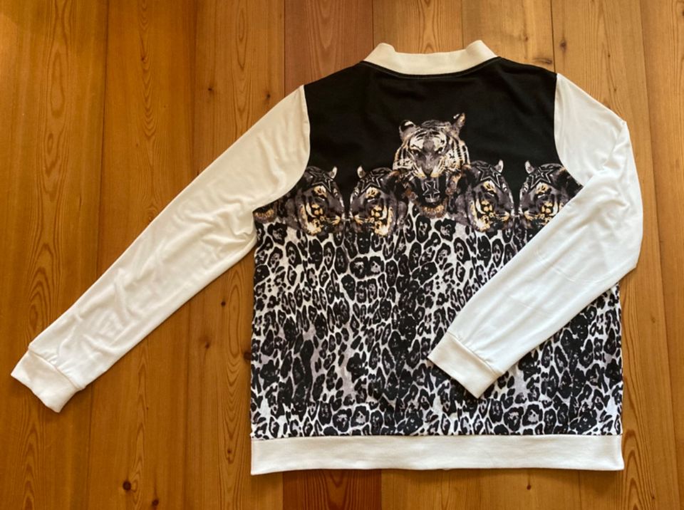 Damen Langarm-Shirt „Tiger“, Schwarz/weiß, Reißverschluss, Gr. 42 in Steiningen