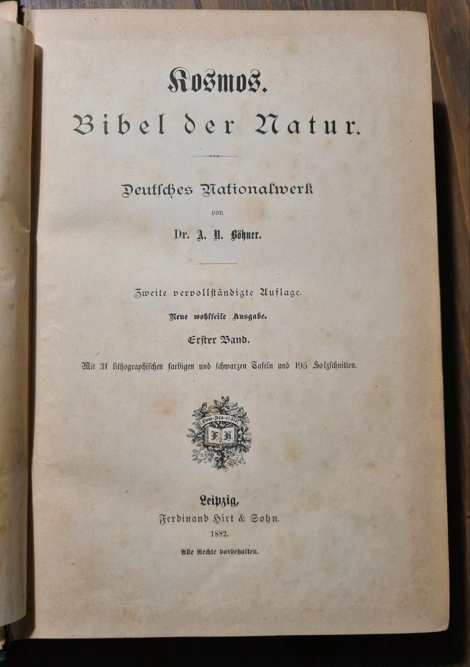 KOSMOS, BIBEL DER NATUR  Böhner  / Band 1 & 2 / 1882 in Camburg