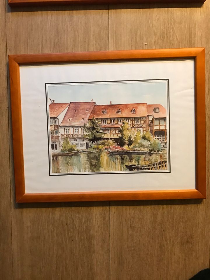 2 Wandbilder, Landschaftsbilder mit  Holzrahmen,43,5cm x 34cm in Dornburg