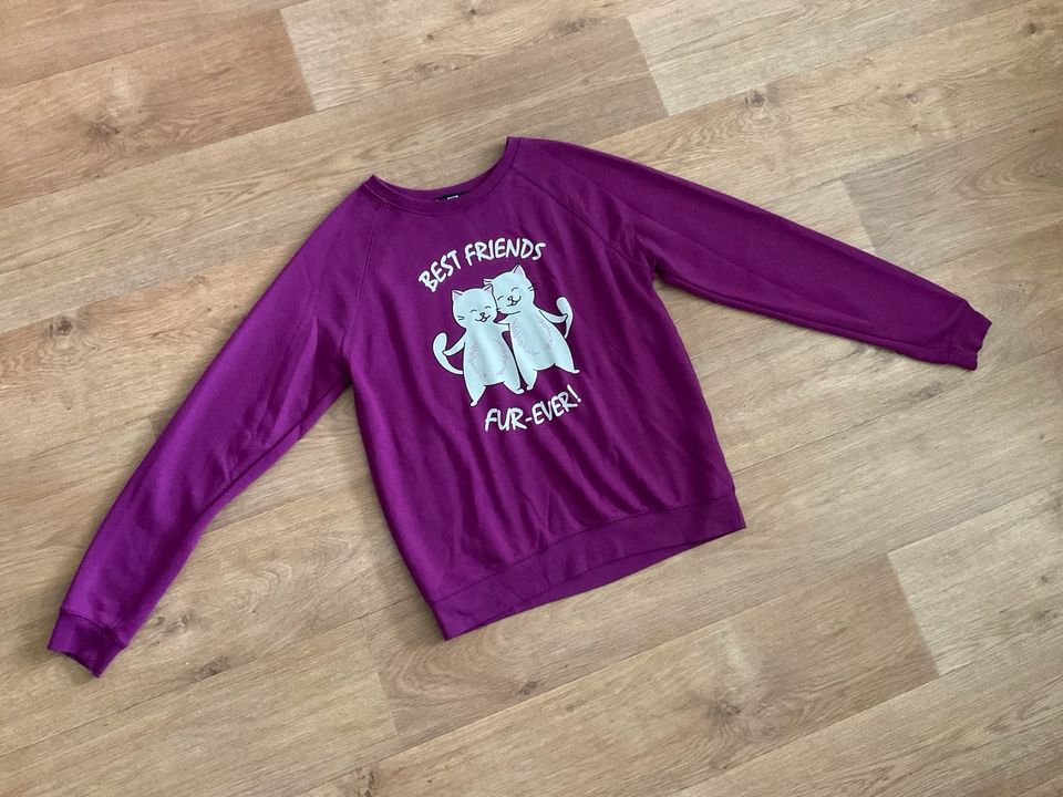 FB Sister Dame Pullover S 34 36 Pulli Sweatshirt Shirt lila Katze in Rostock