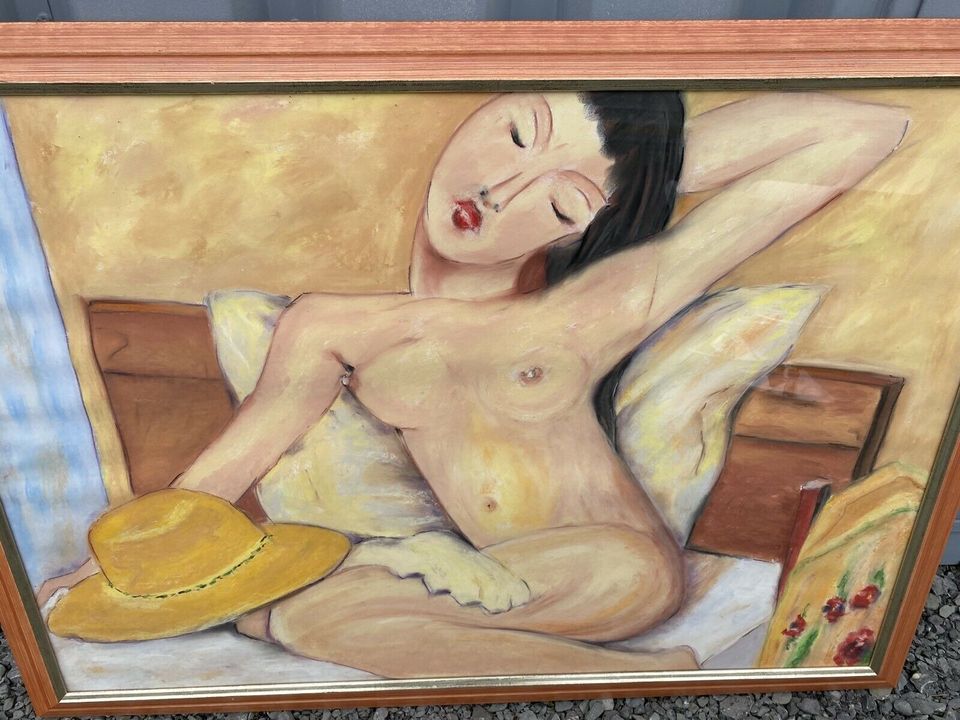 Aktbild Frau im Bett Akt Bild Gemälde im Holzrahmen in Gemmingen