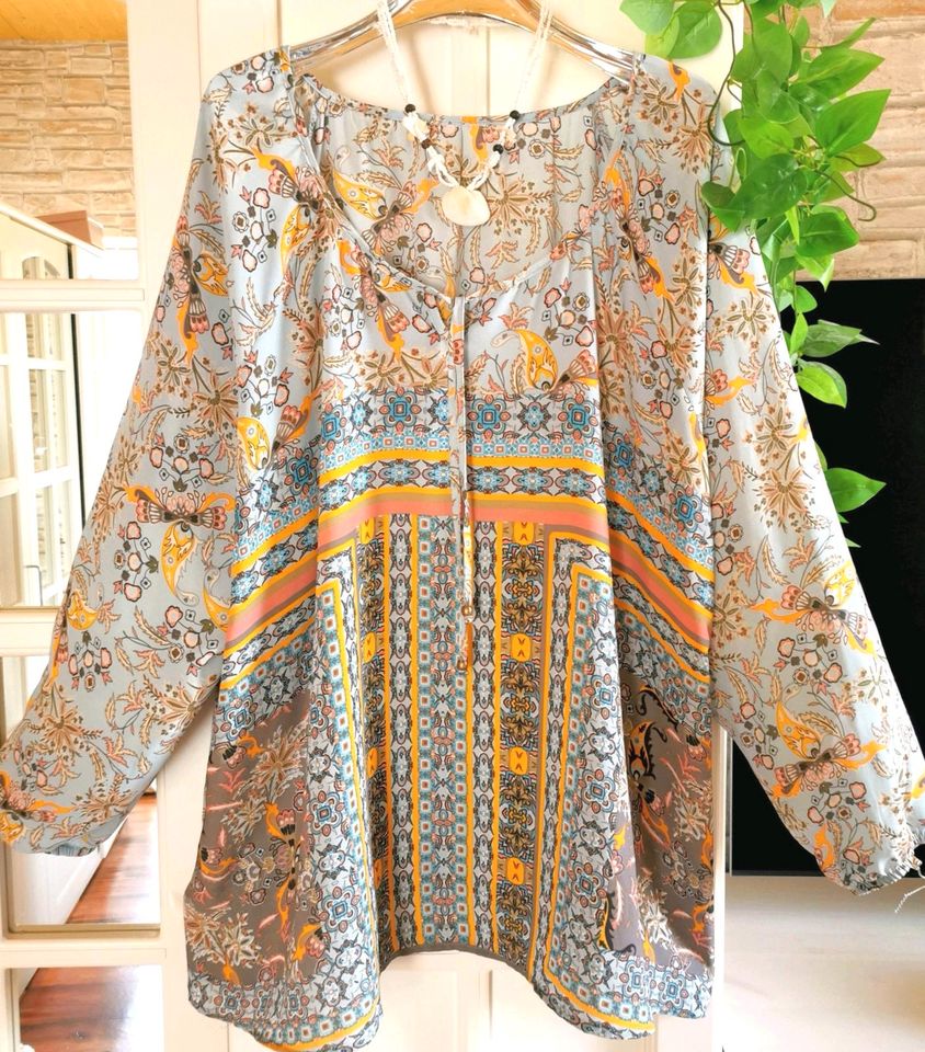 RESERVIERT Hippie Boho Italy Ibiza 56 58 Tunika Bluse blau in Wunstorf