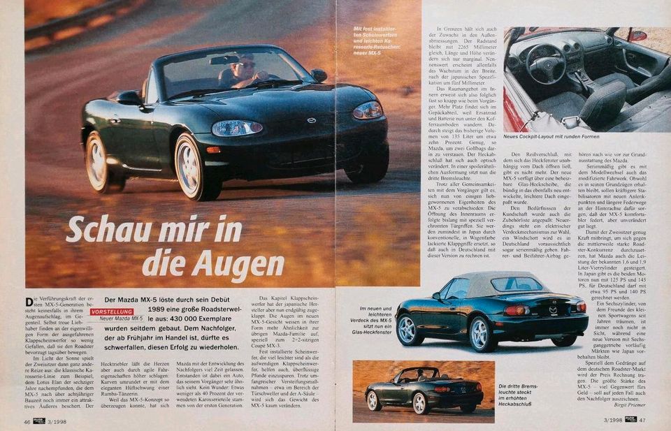 Mazda MX-5 NB Reklame Werbung Berichte 1,6 1,8 Tuning in Hanau