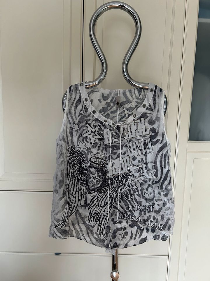 Tredy Top Bluse ärmellos Animal Print 50 schwarz Creme weiß in Rimbach