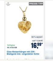 Glas-Herzanhänger mit 23K-Blattgold inkl. vergoldeter Kette.inkl. Nordrhein-Westfalen - Hilden Vorschau