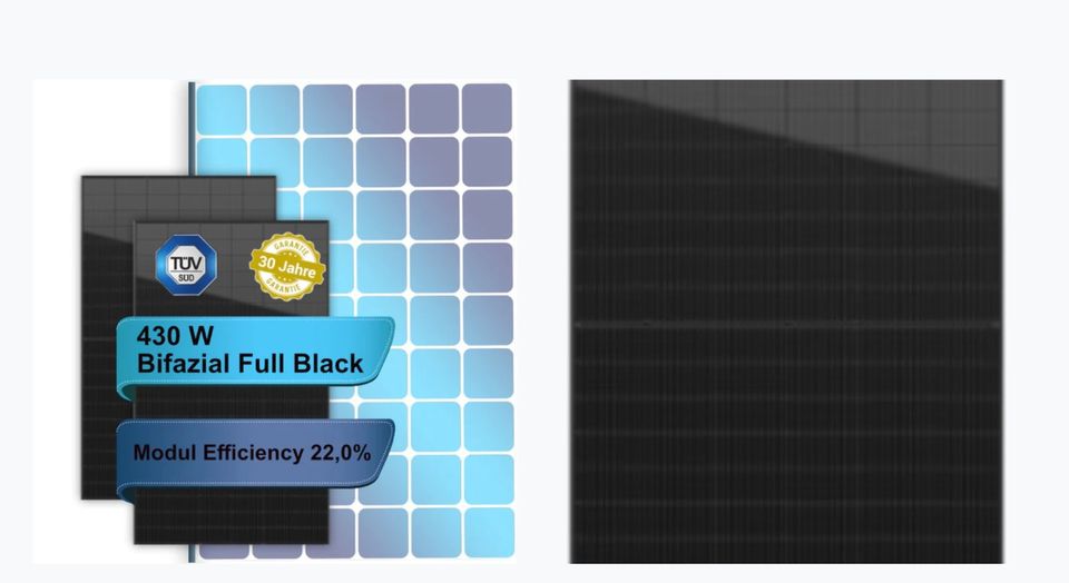 AKTIONSPREIS Solarmodul 430 Watt TOPCon Bifaziale  FULL BLACK Glas/Glas, Balkonkraftwerk PV-Modul KOSTENLOS Photovoltaik Solar in Rendsburg