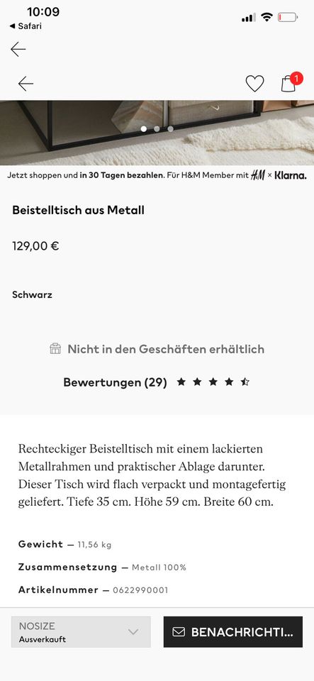 H&M Beistelltisch Regal Metal Tisch schwarz in Seligenstadt