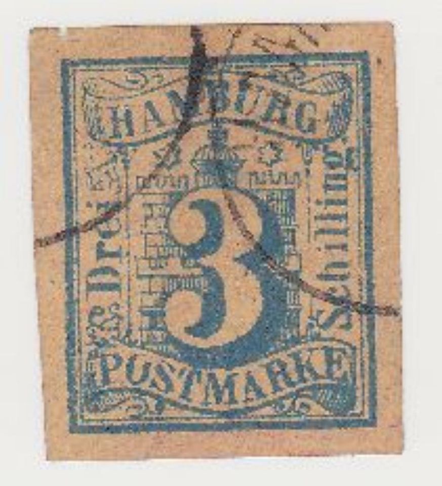 Briefmarke Postmarke Hamburg 3 Schilling von 1859 - schönes Stück in Südergellersen