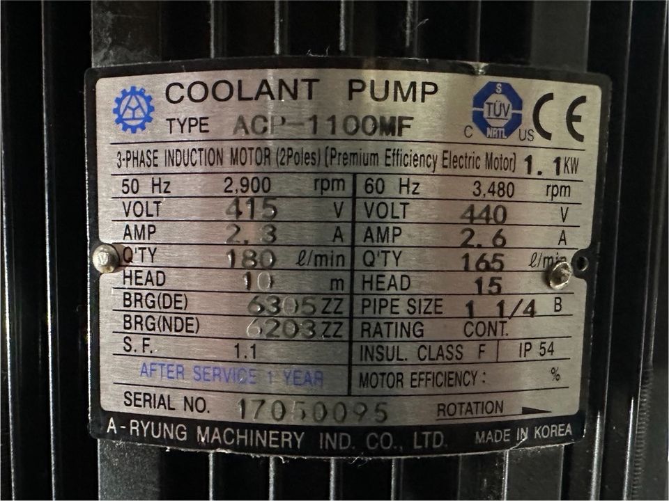 A-Ryung ACP-1100MF Eintauch-Pumpe Kühlmittel-Pumpe Tauchpumpe 1kW in Remscheid