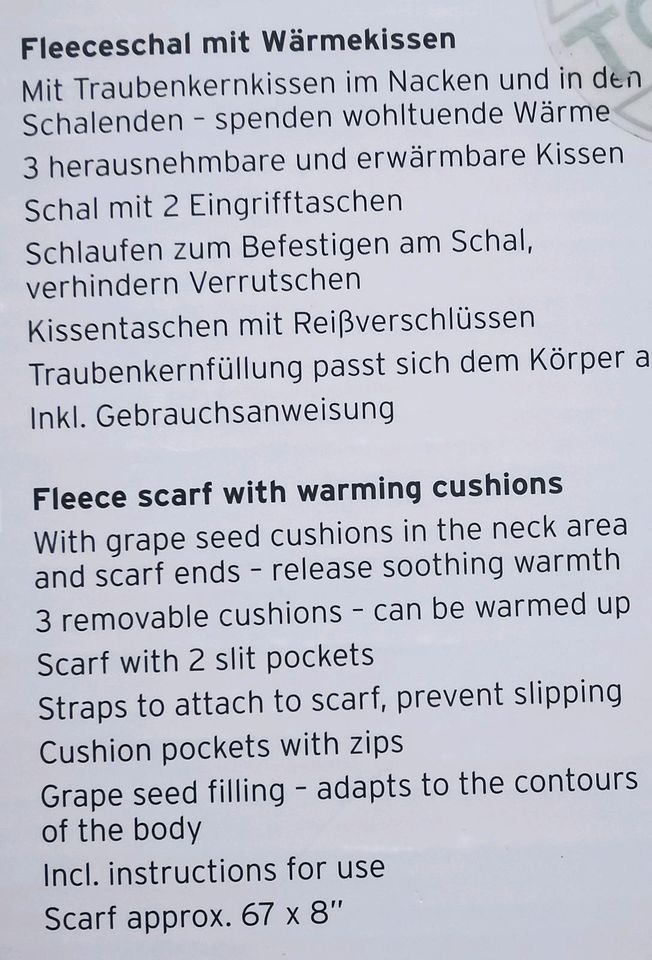 Fleece Schal mit Wärmekissen in Sassnitz