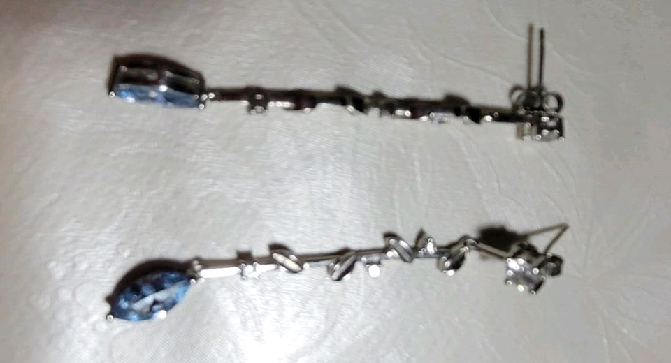 Blautopas Zirkonia Ohrhänger Stecker 925 Sterling Silber Neu in Sangerhausen