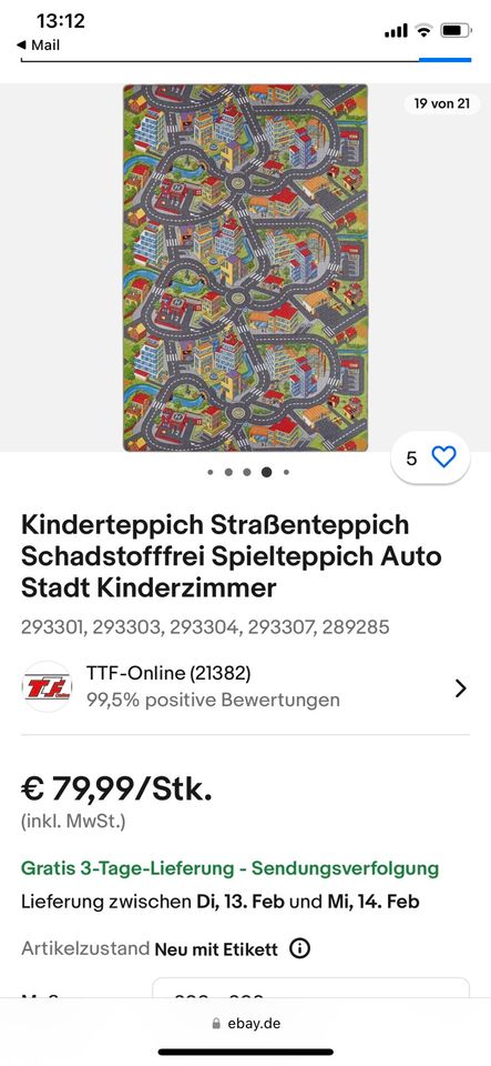 Spielteppich 2m x 3m Straße / Stadt Kinderzimmerteppich in Neustrelitz