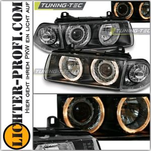 Scheinwerfer Angel Eyes für BMW 3er E36 Limo Touring Bj. 90-99 Schwarz, Limo Touring, 3er E36, BMW, Scheinwerfer