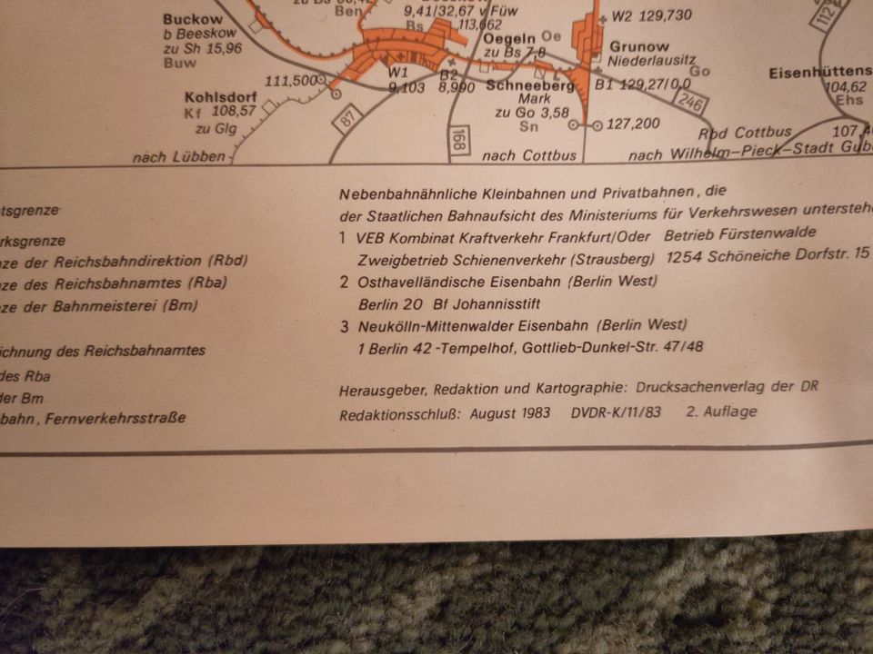 1983 Betriebsstreckenplan Rbd Berlin D+B, Gleisplan, Streckenband in Bernau