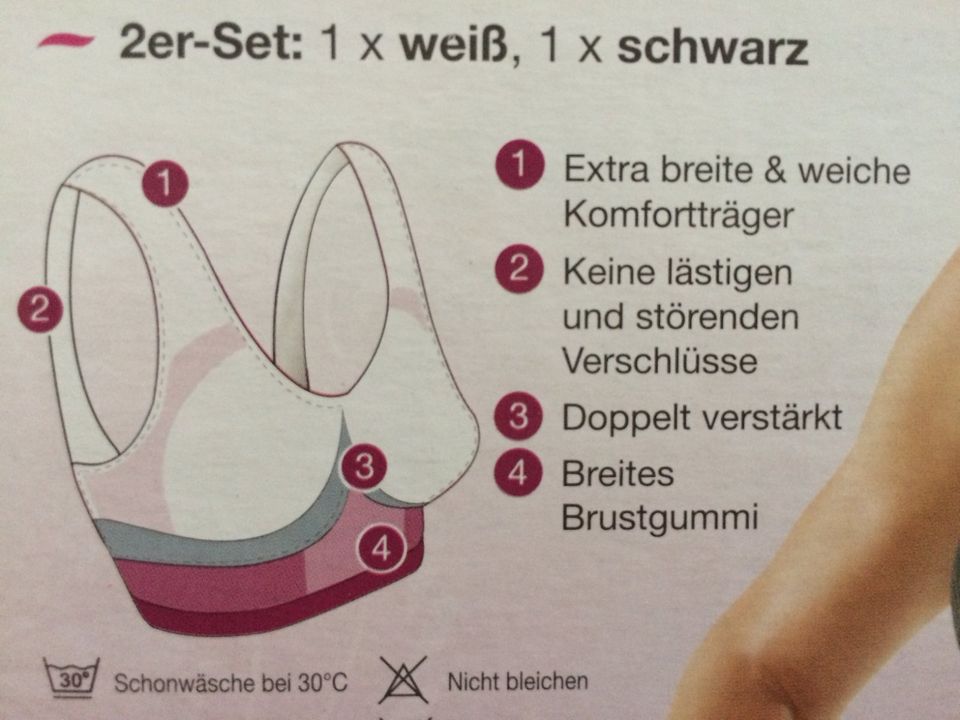 NEU Komfort-BH ohne Bügel 2erSet M schw/weiß nahtlos starker Halt in Kissing