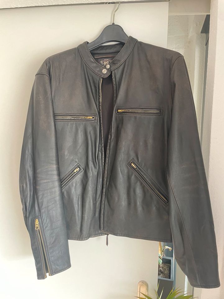 Ralph Lauren doppel RL Lederjacke schwarz/gold XL in Landau in der Pfalz