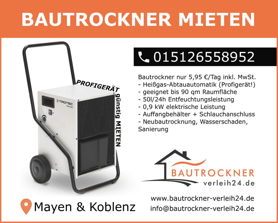 Bautrockner Verleih Mayen Koblenz Bautrocknung Neubau Sanierung in Niederwerth