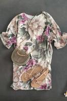 ESPRIT Kleid luftig beige khaki rose Blumen Volant Ärmel GrS-M Bayern - Mühldorf a.Inn Vorschau