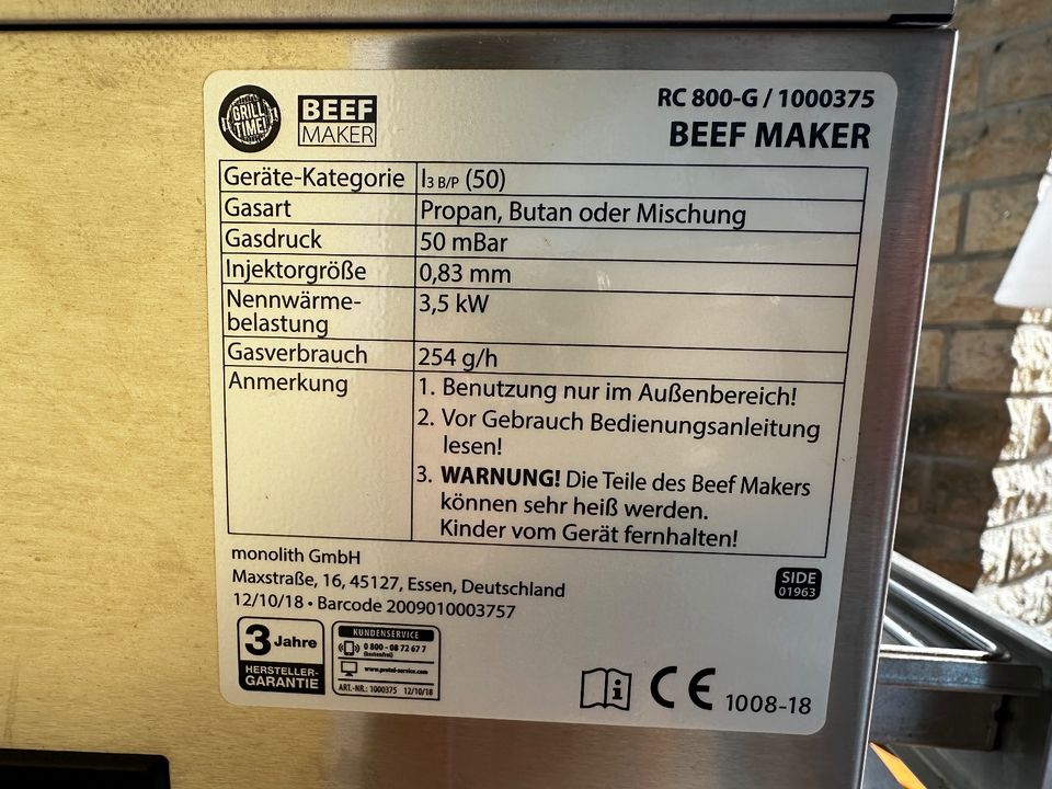 Verkaufe Oberhitze Grill 800 W (Beefer)  - Beef Maker RV 800-G in Kremmen