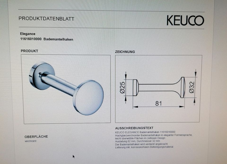 Keuco Elegance 2 Stück/1 Set Bademantelhaken / Kleiderhaken NEU in Dreieich