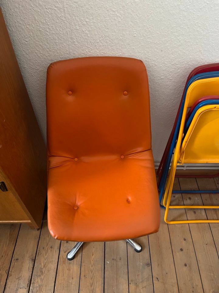 Chrom Stuhl Leder Orange Büro Mid Century Vintage Retro Drehstuhl in Hannover