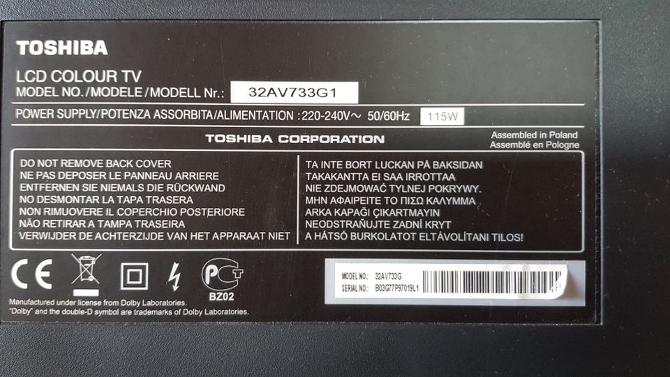 32" TV / Fernseher und LCD Monitor Thoshiba 32AV733G1 in Elsoff (Westerwald)