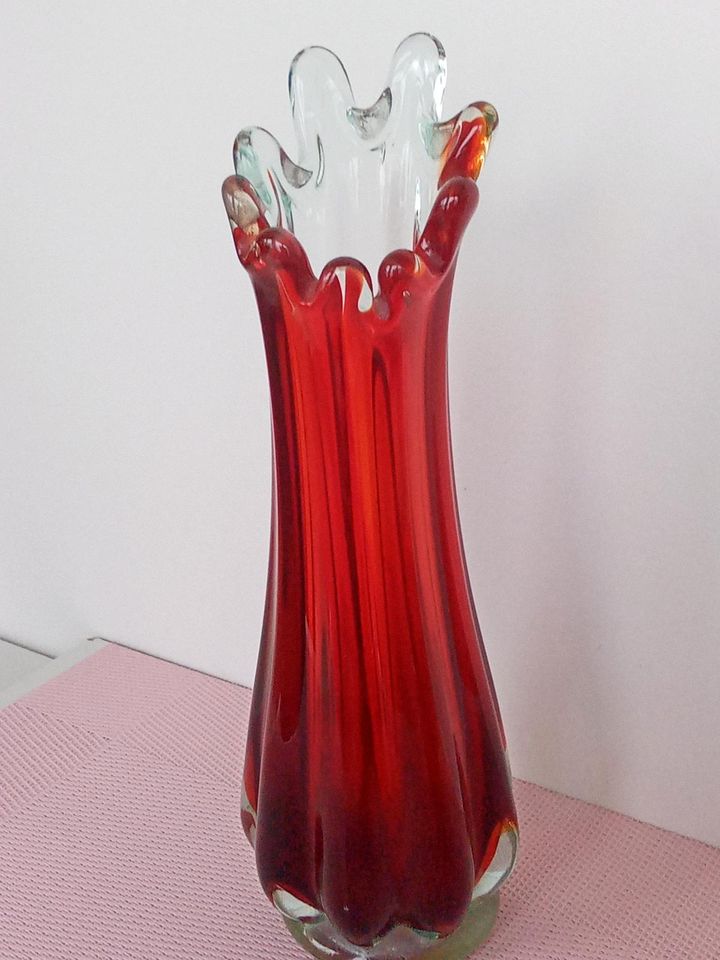 MURANO - GLAS   VASE  + SCHALE  ROT in Zeitz