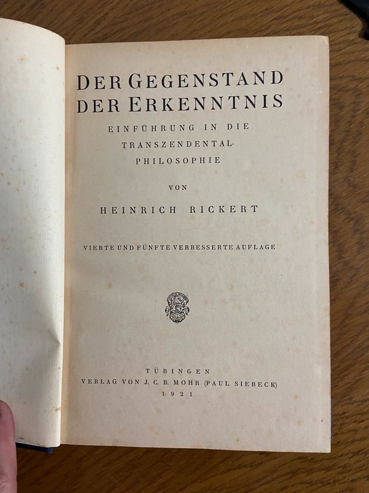 Rickert , Gegenstand der Erkenntnis, Philosophie 1921 in Saarbrücken