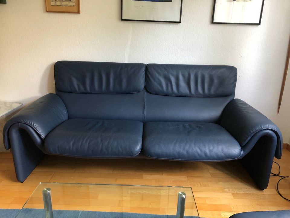 De Sede Sofa Zweisitzer + Ottomane Leder Blau (Desede Ledersofa) in Berlin