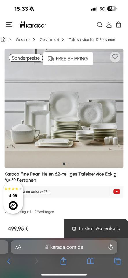 Karacs Fine Pearl 72teilig + 16teiliges Geschirrset in Mettmann