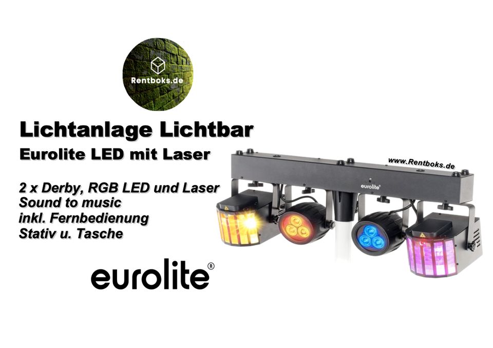 Lichtbar mit Derby und Laser Verleih | Mieten Lichttechnik Mieten Lichteffekt / Discolicht Partylicht / Derby / Strobo, Nebelmaschinen, UV-Licht, LED Floorspots, LED Fluter, Lichtbars Ape in Berlin