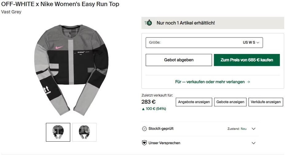 Off-white x 'women's easy run top vast grey 2025
