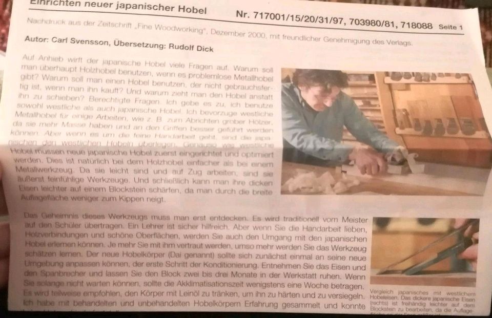 Japan Hobel Schlichthobel tischler Hand werkzeug Handwerk Holz in Wuppertal