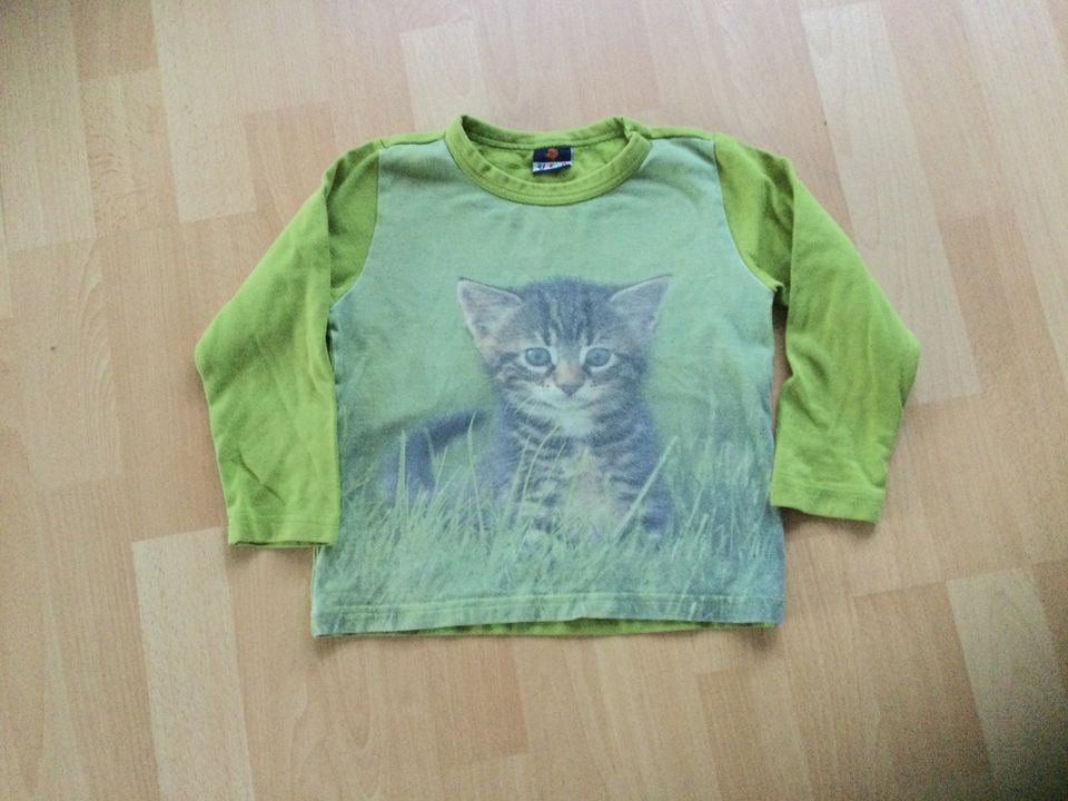 Jako-O Pullover apfelgrün mit Katzenfoto Größe 104 / 110 in Diez