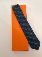 Hermès Krawatte, Dunkelblau mit Kreis-/Lupenmuster, 100 % Seide Hessen - Wiesbaden Vorschau