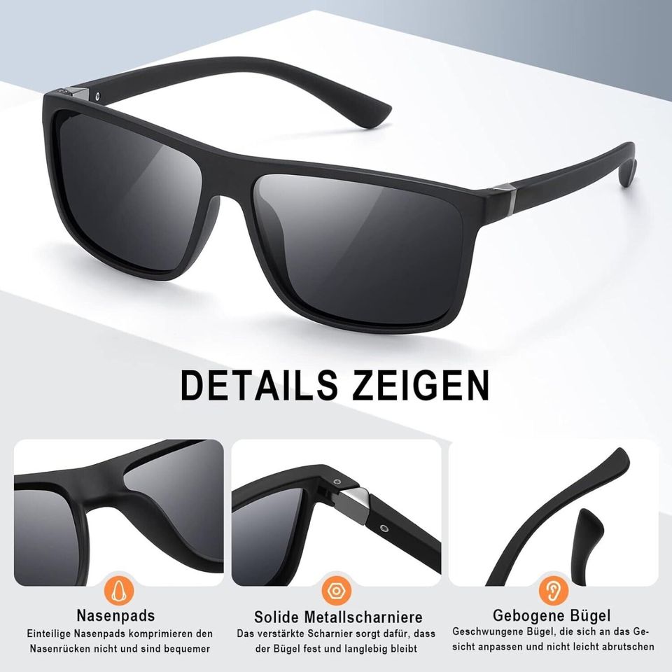 suoso Polarisiert Sonnenbrille Unisex Schwarz Ultraleicht UV400 in Aachen