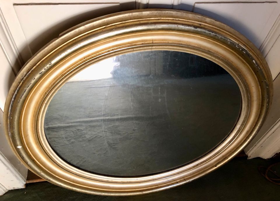 Antiker ovaler Spiegel mit Goldrahmen 77x70cm in St. Leon-Rot