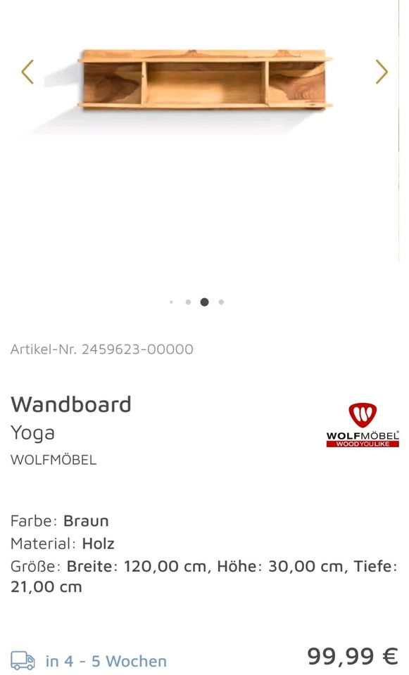 Wolfmöbel: Wandregal, Massivholz Sheesham, Serie "Yoga" in München
