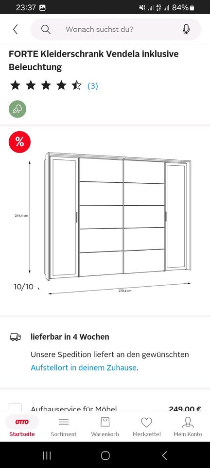 Kleiderschrank breit 2.80cm höhe214.Vendela inklusive Belöchtung in Hannover