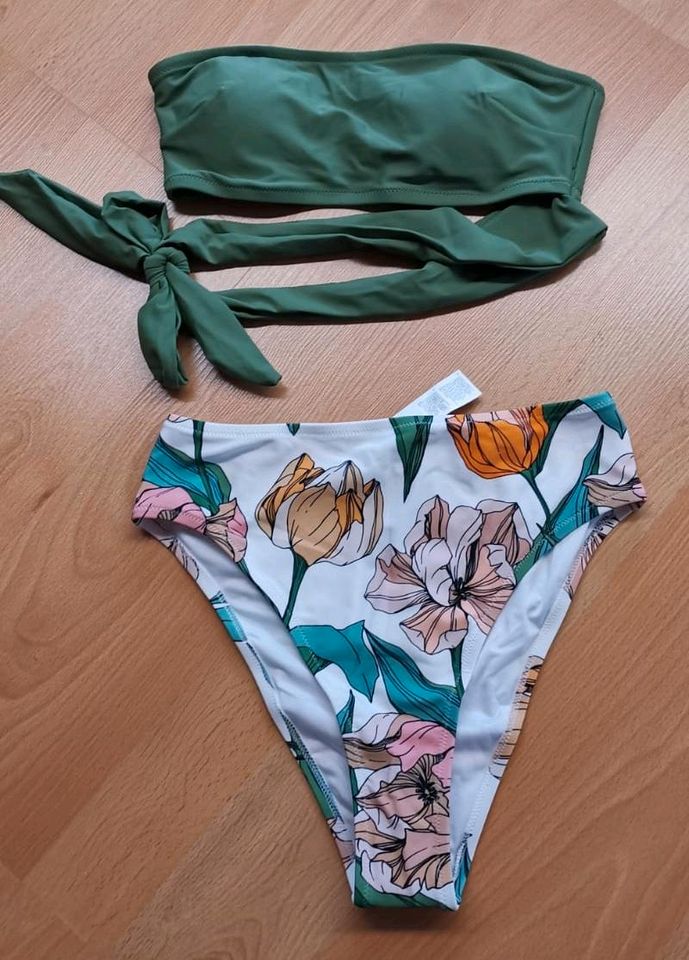 Bandeau-Bikini grün weiß, Größe S, NEU mit Etikett in Döhlau