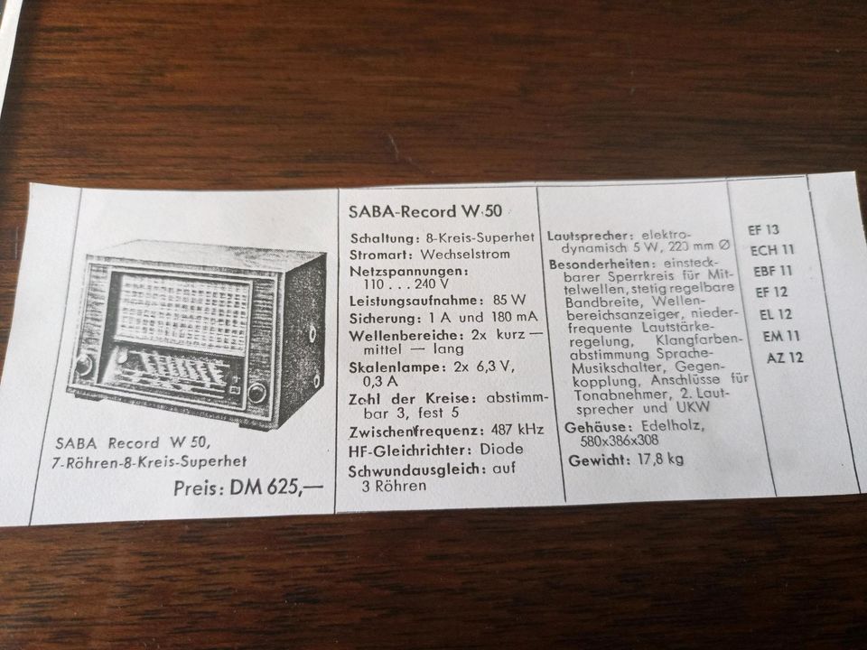 Saba Rekord W50 / Baujahr.1949 in Wannweil