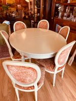 6 Biedermeier Art Stühle Holz Rosa Polster Weiß Tisch ausziehbar Hessen - Rüsselsheim Vorschau
