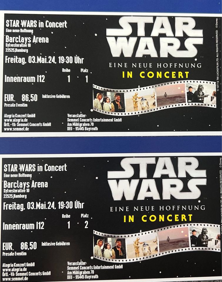 2x Star Wars In Concert - Eine neue Hoffnung 03.05. Hamburg in Wunstorf