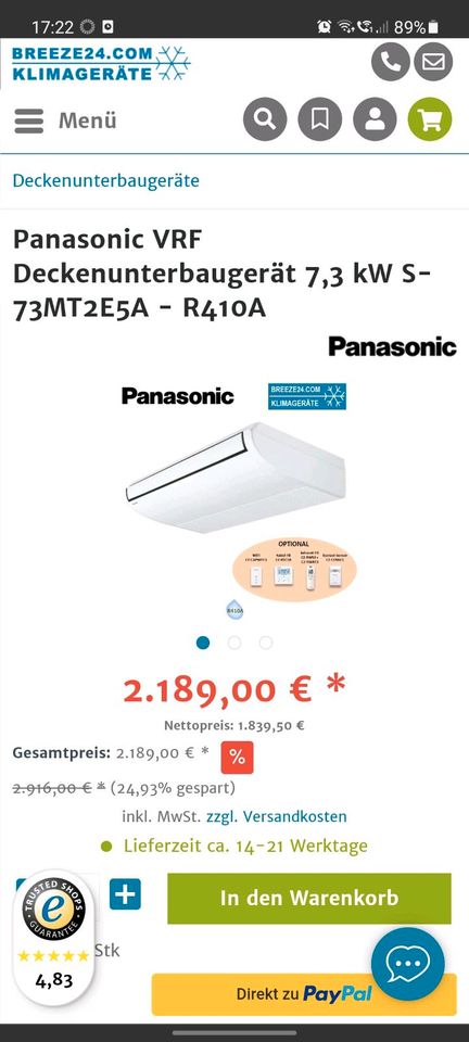 Panasonic Klimaanlage Deckenunterbaugerät *NEU* in München