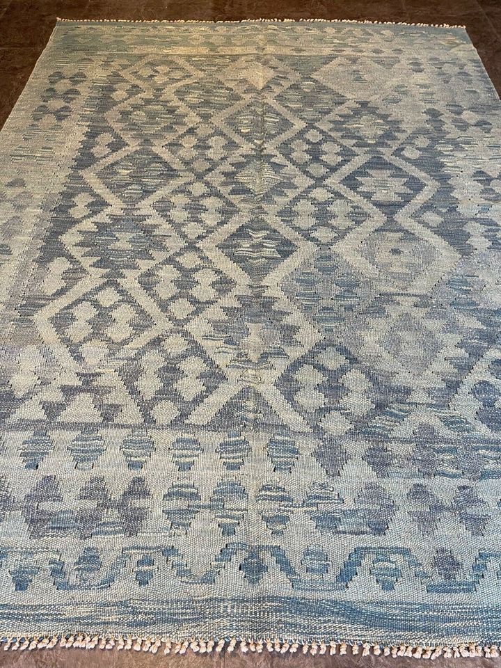 Afghan Kelim 196x146 Kilim blau Wolle handgewebt Teppich Orient in Berlin