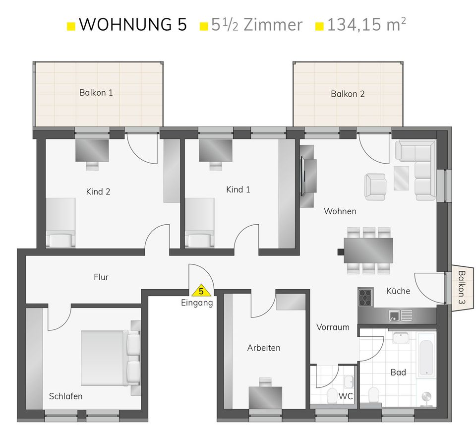 Großzügige 5,5-Zimmer Etagenwohnung mit 3 Balkone - Ideal für große Familien! in Esslingen