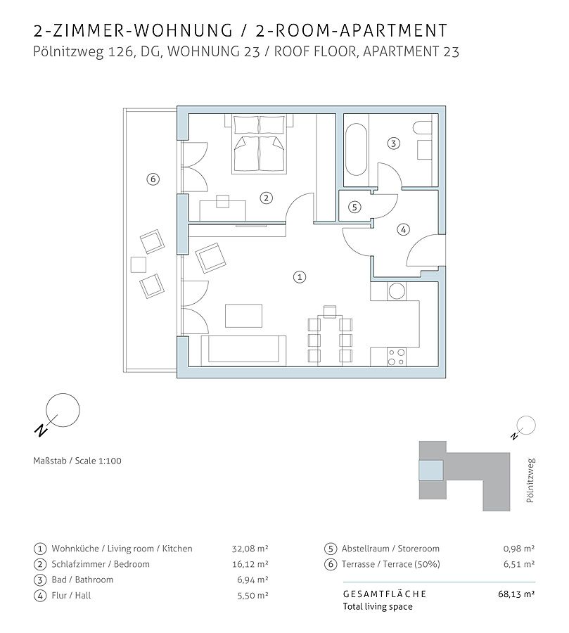 Vermietete, gemütliche 2-Zimmerwohnung mit Dachterrasse im grünen Berlin-Buch in Berlin