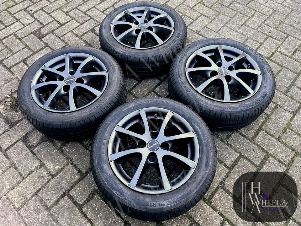 BORBET Alufelgen grau Sommerräder 4x100 ➡️ 185/55 R15 MICHELIN Sommerreifen ➡️ Hyundai Accent Getz i10 Kia Picanto JA Nissan Micra K12 K13 ➡️ Sommer Reifen Felgen ET35 in Bünde